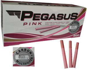 Tuburi tigari Pegasus Pink pentru injectat tutun, cu carbon activ, roz